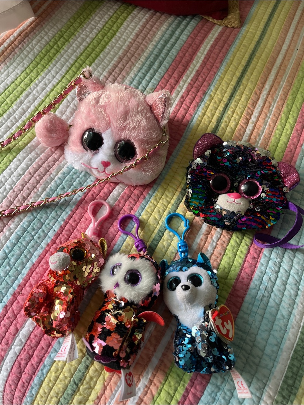 Ty Sequin & Plush Clip-On Bag Charms - Pink, Black, Multicolor